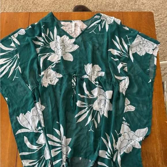 Cacique Teal and White Floral Blouse - Picture 1 of 3